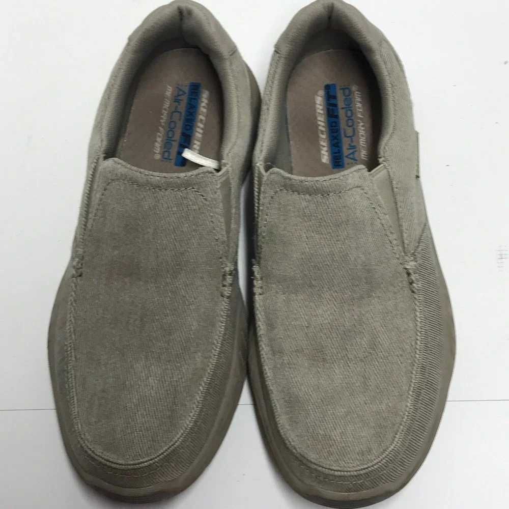 Skechers Mens‎ relaxed fit Canvas Slip On Loafers Khaki Tan Moc Toe Casual Shoes